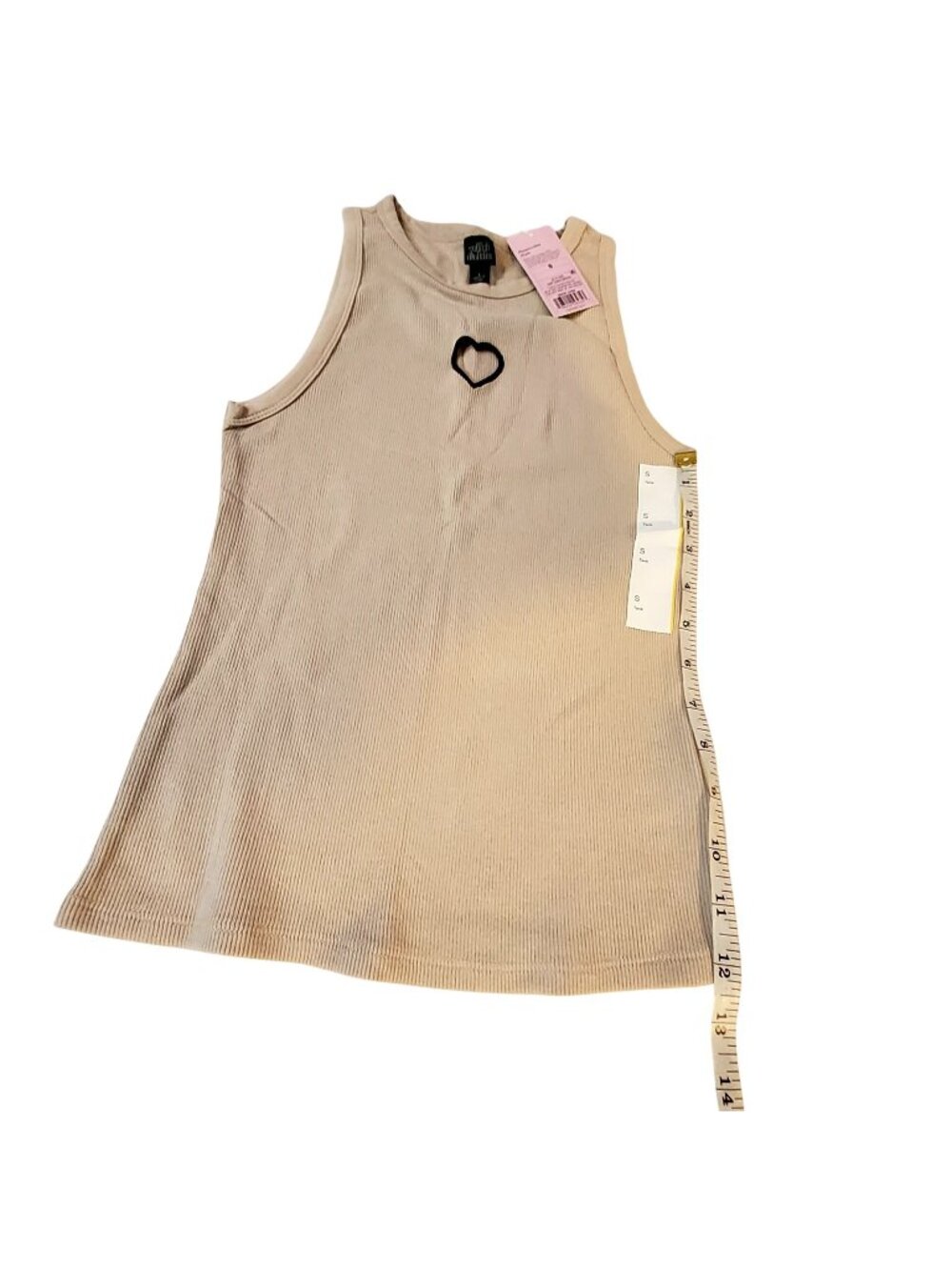 Wild Fable Ribbed Knit Tank Top Light Taupe Heart Detail Size Small Two-Pack